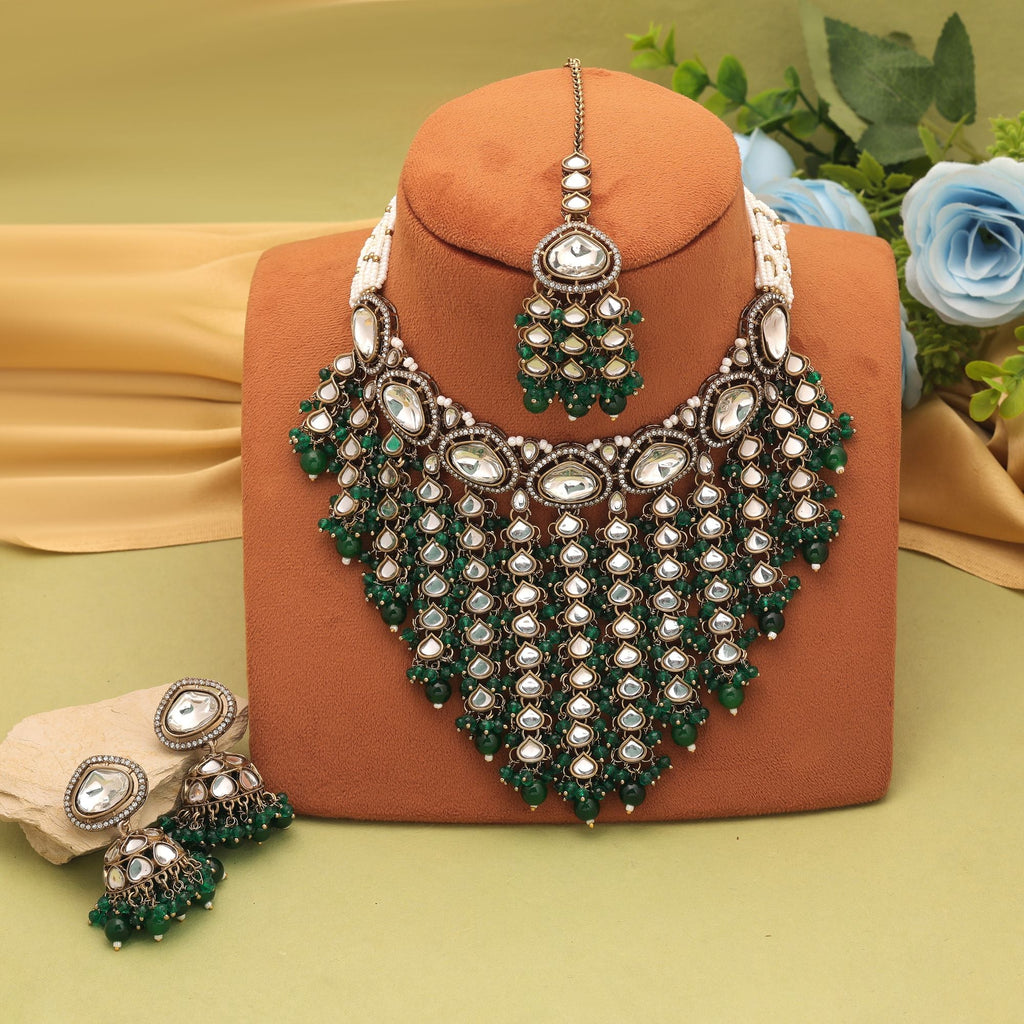 Green Color Traditional Kundan Necklace Set