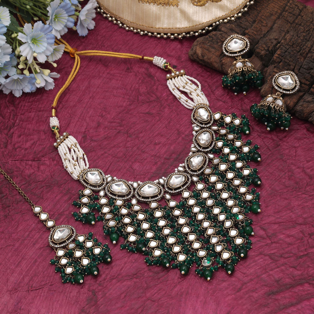 Green Color Traditional Kundan Necklace Set