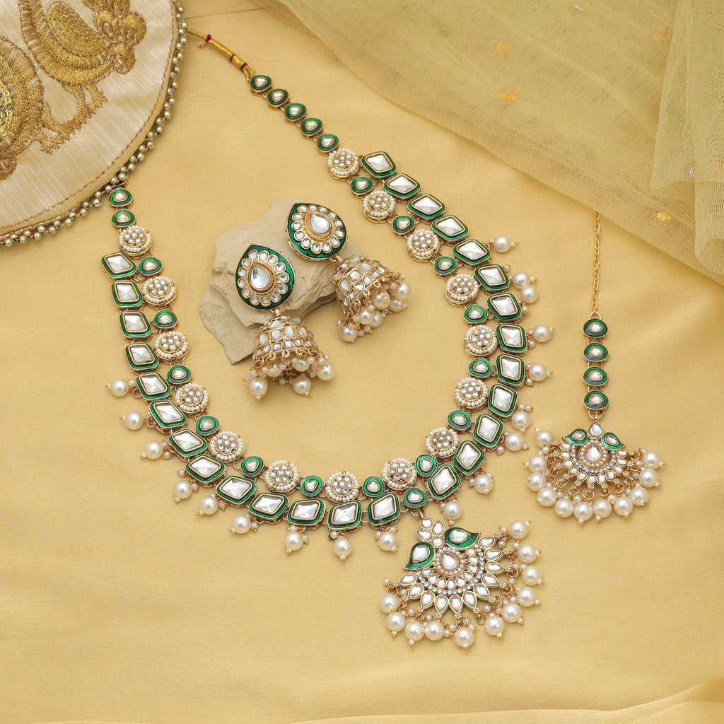 White Color Bridal Kundan Necklace Set