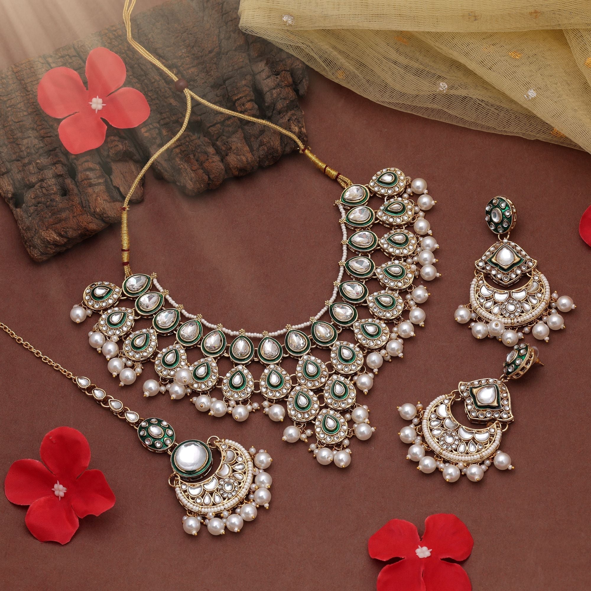 White Color Traditional Kundan Necklace Set