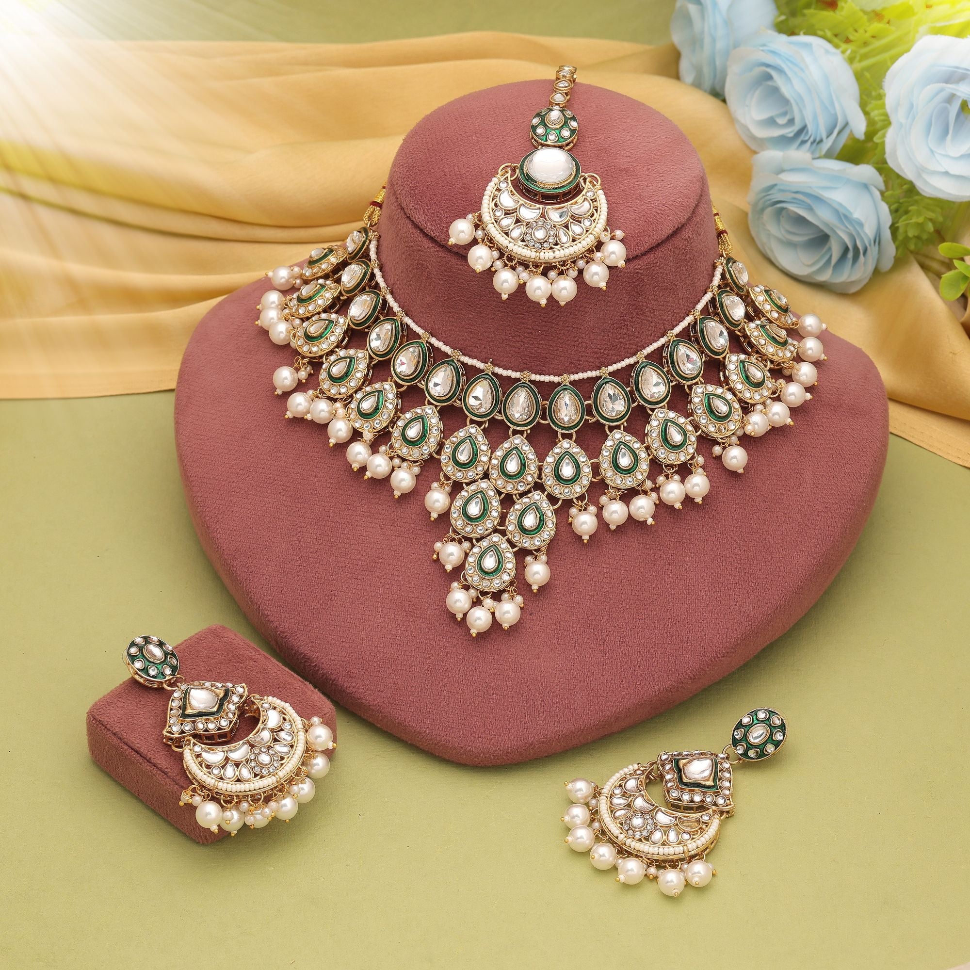 White Color Traditional Kundan Necklace Set
