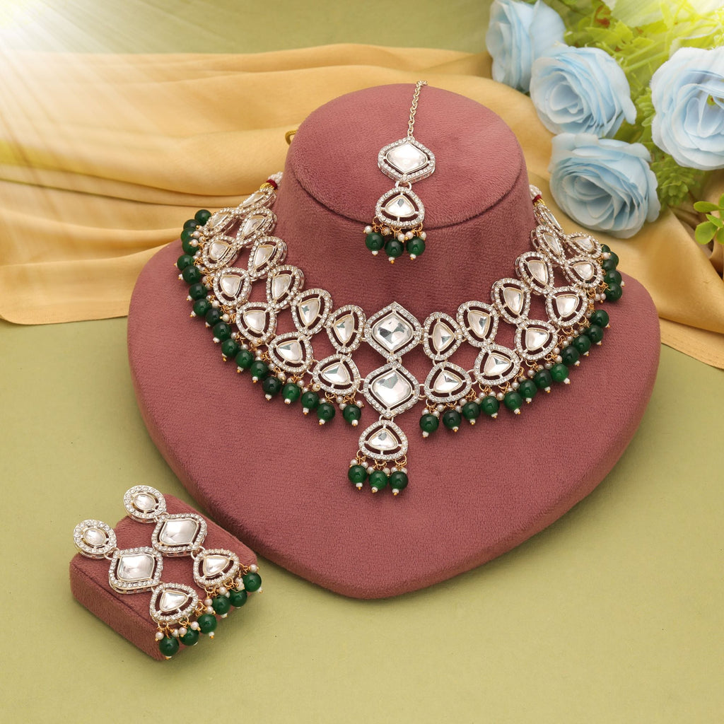 Green Color Bridal Kundan Necklace Set