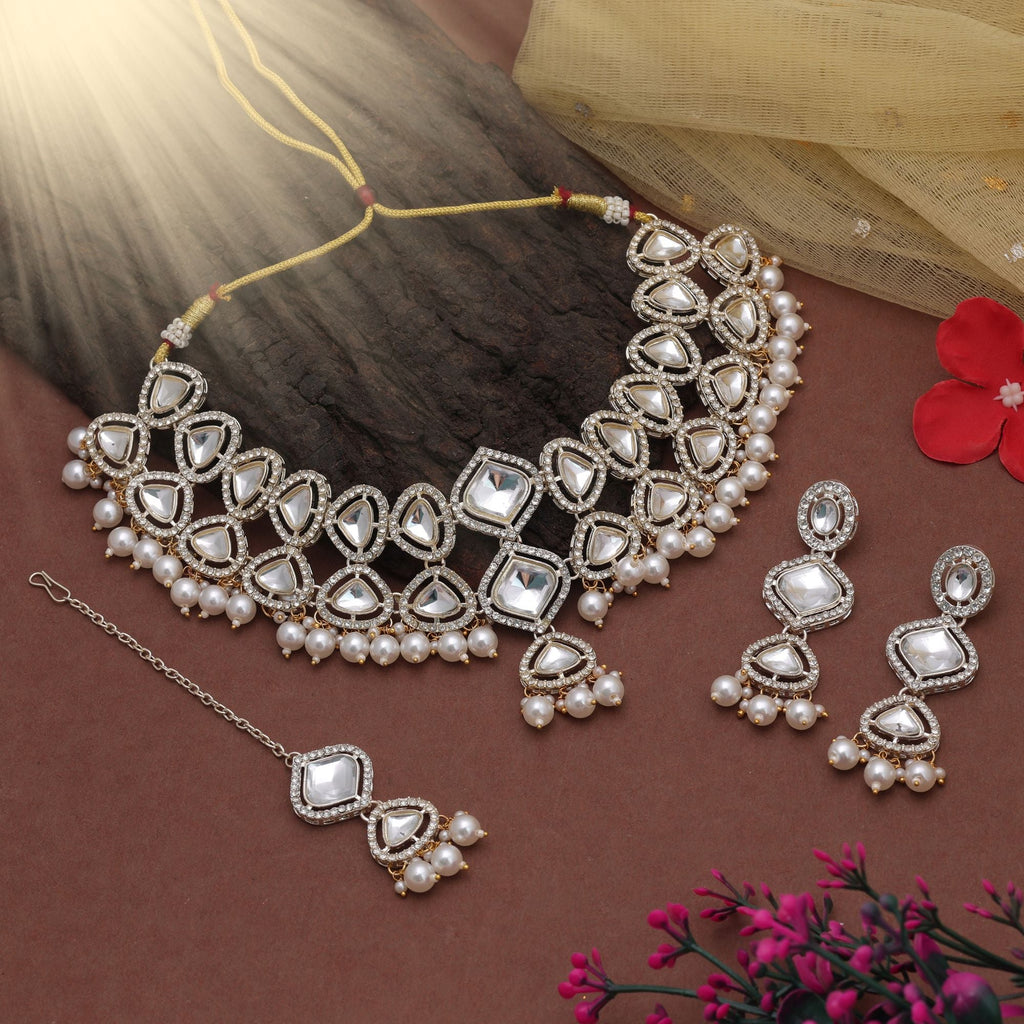 White Color Designer Kundan Necklace Set
