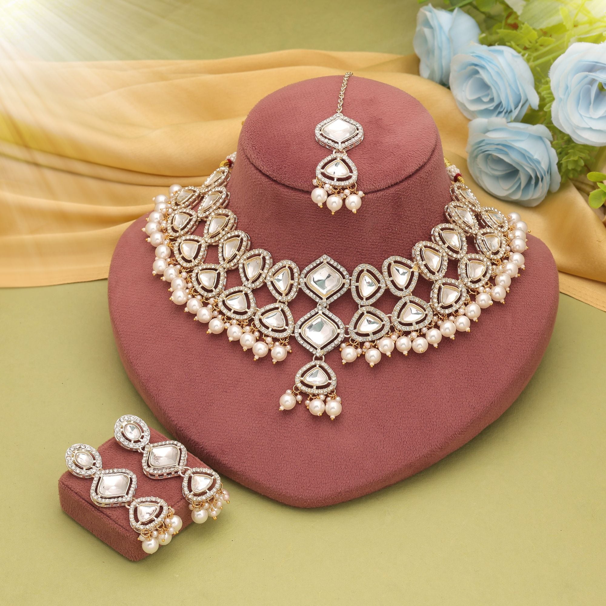 White Color Designer Kundan Necklace Set