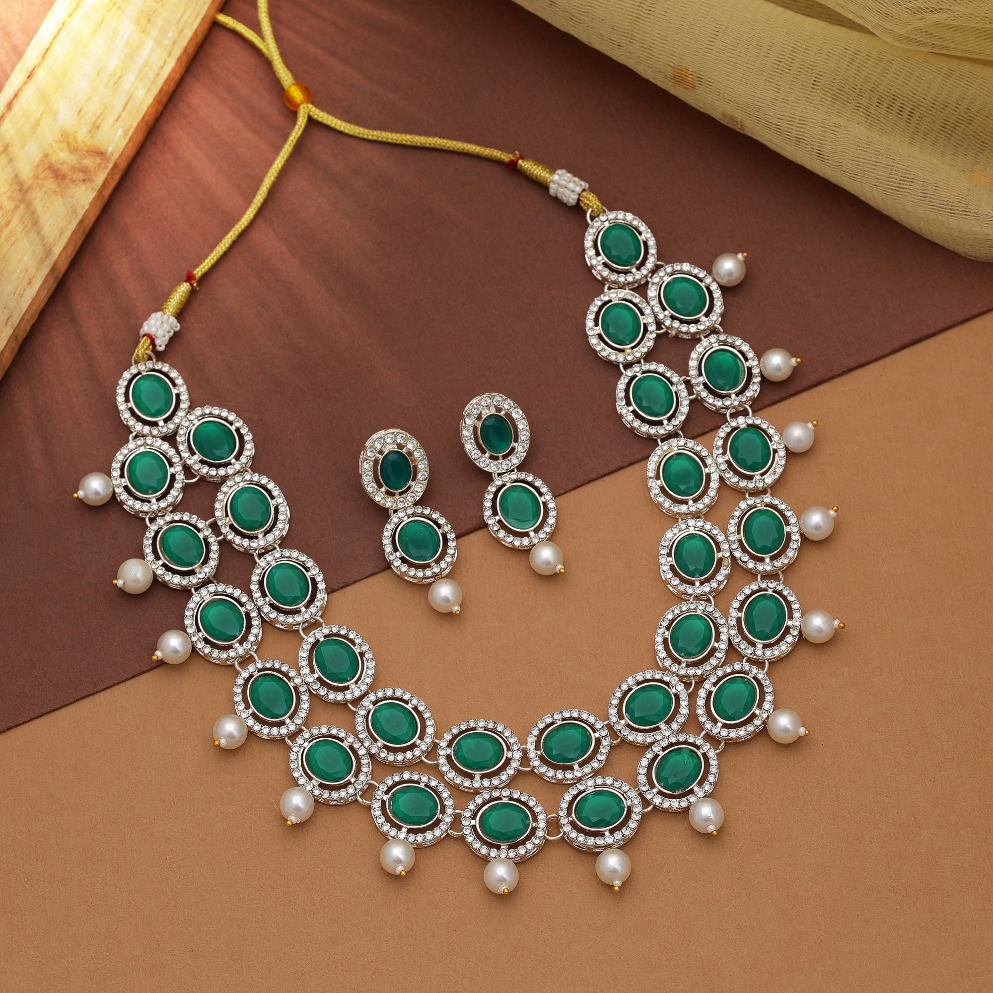 Green Color Wedding Kundan Necklace Set
