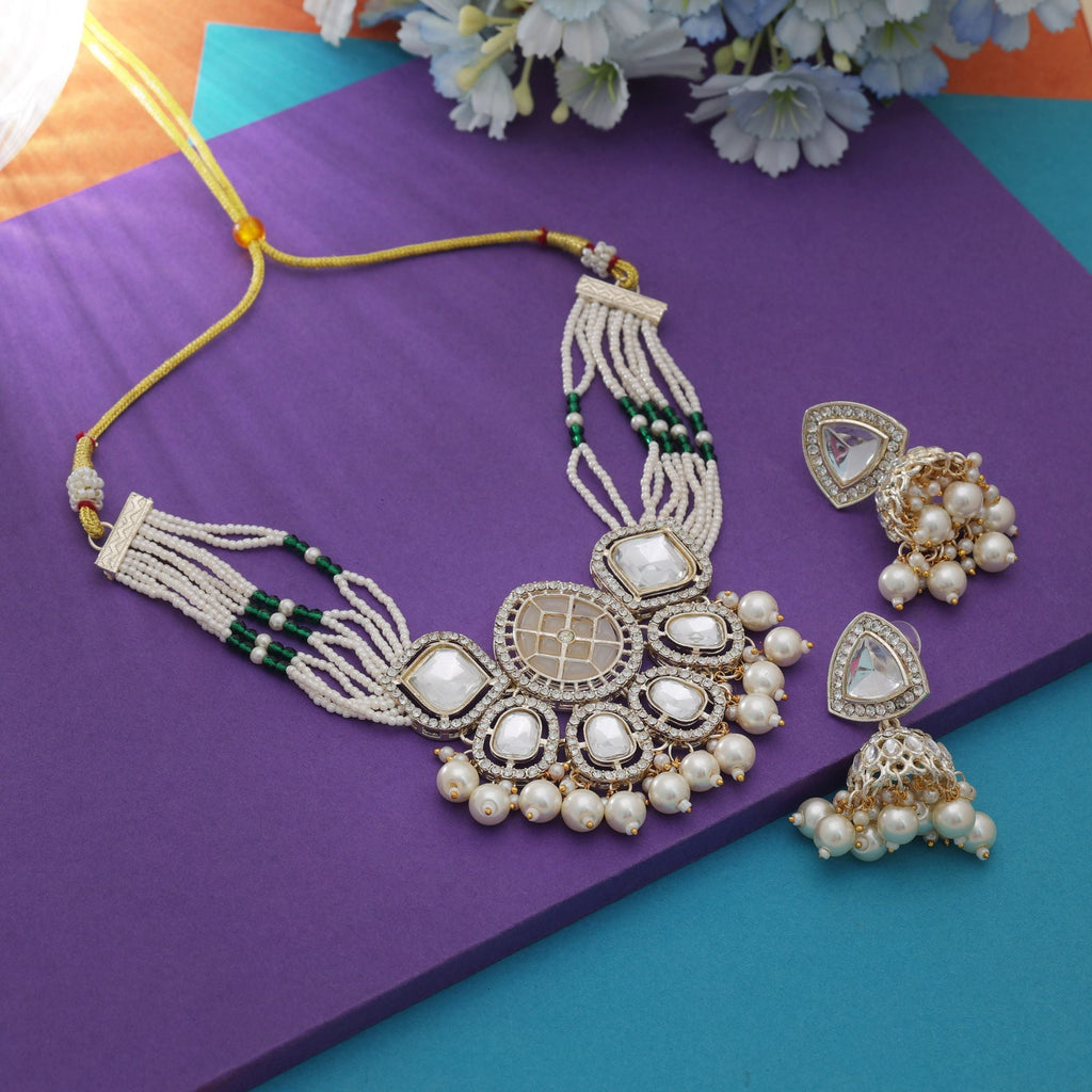 White Color Traditional Choker Kundan Necklace Set