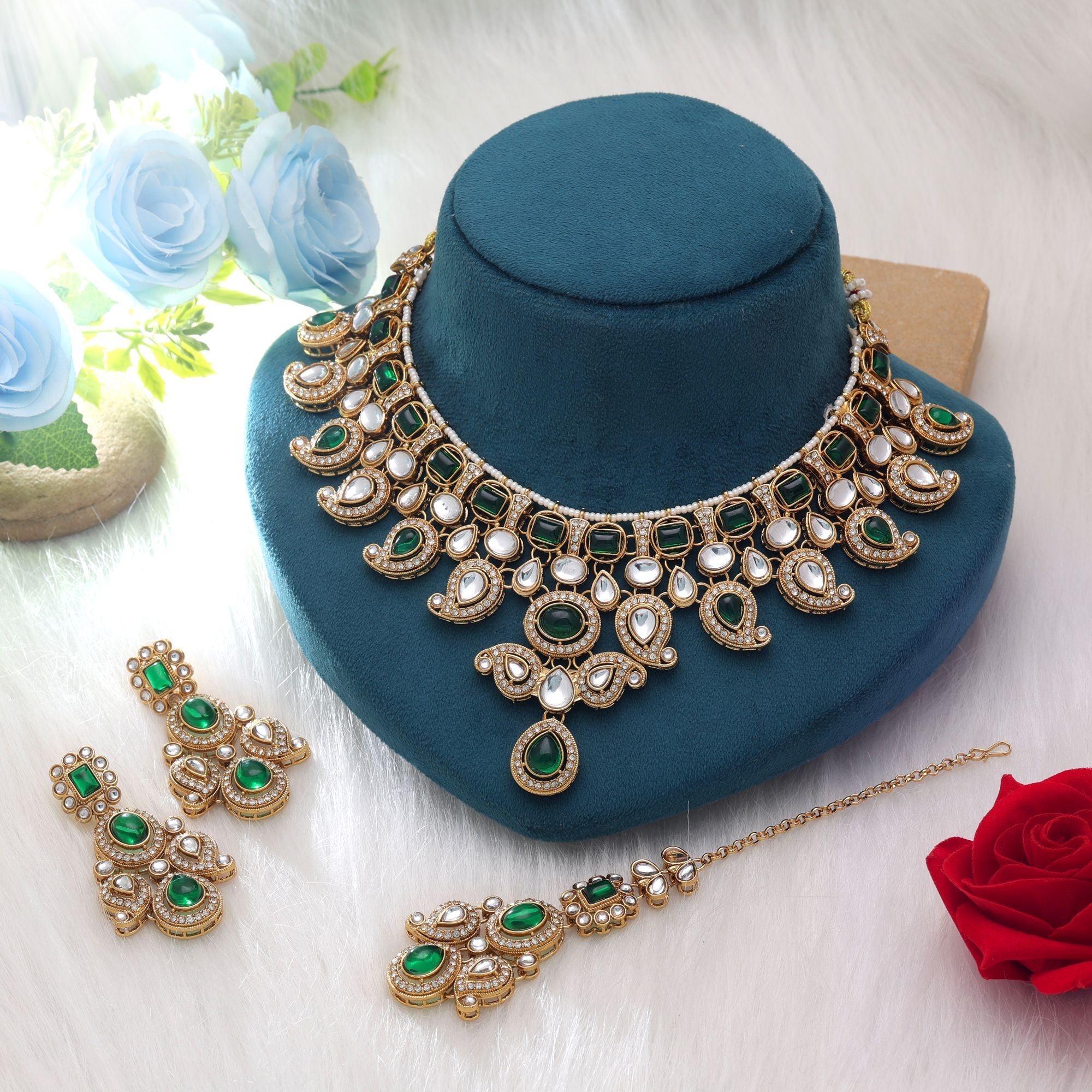Classic Green Kundan Necklace Set