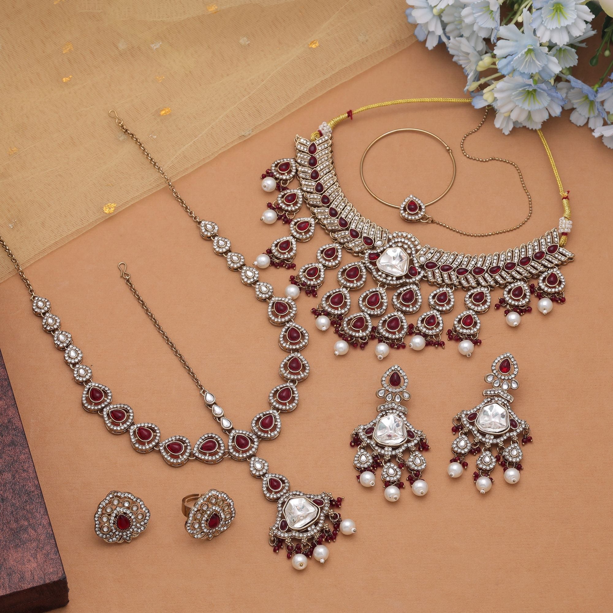 Beautiful Red Kundan Necklace Set