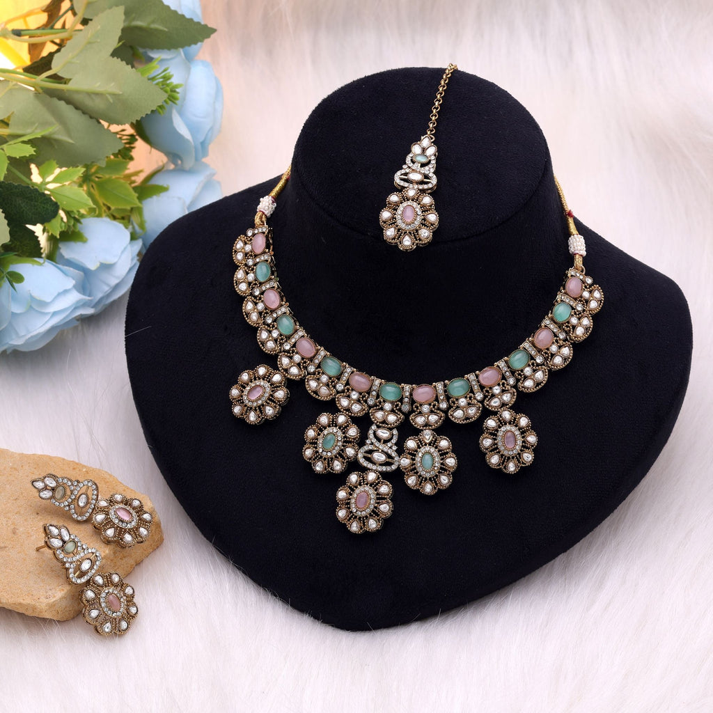 Light Pink & Light Green Color Kundan Jewellery Set