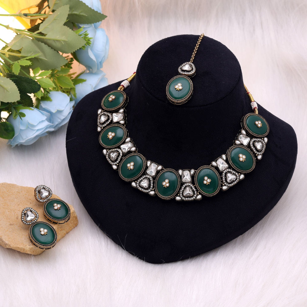 Green Color Designer Kundan Jewellery Set
