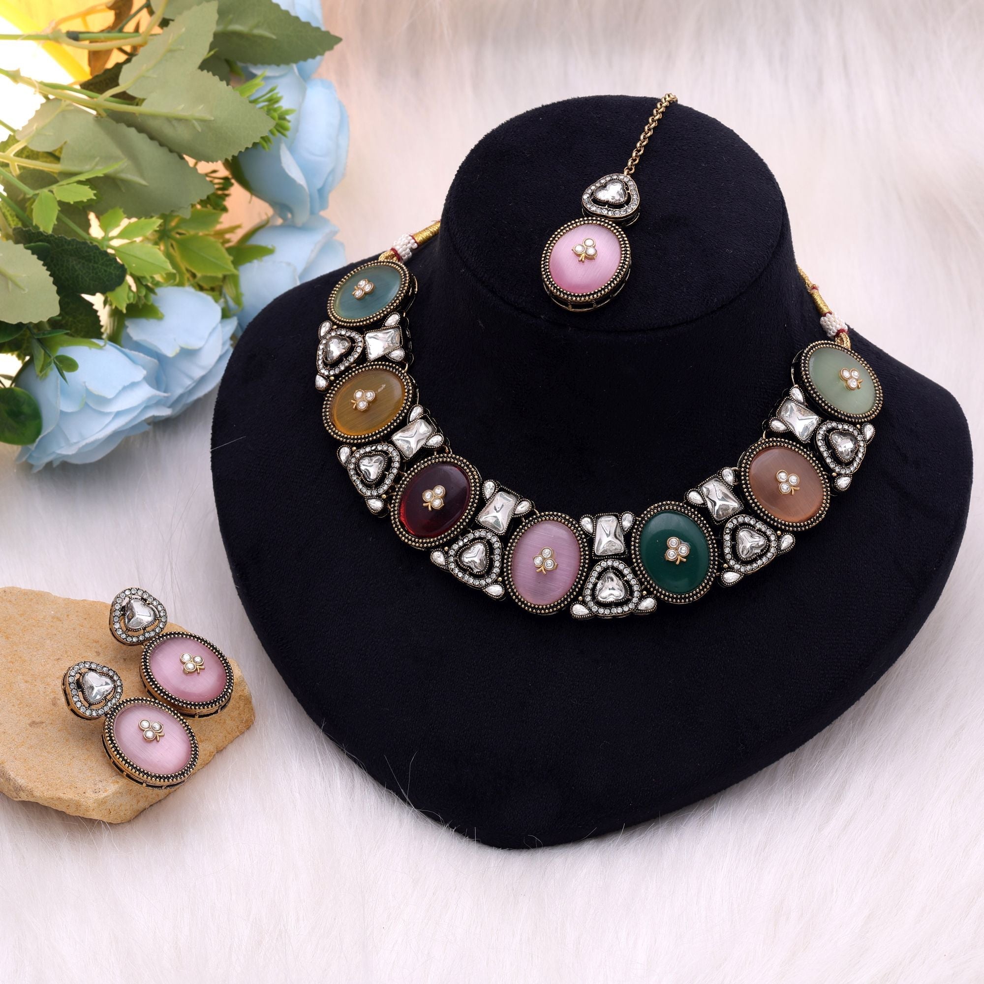 Multi Color Traditional Kundan Jewellery Set