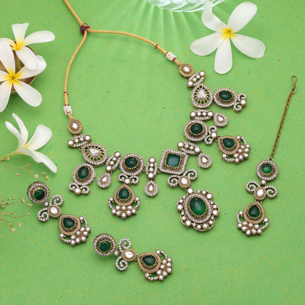 Green Color Handmade Kundan Jewellery Set
