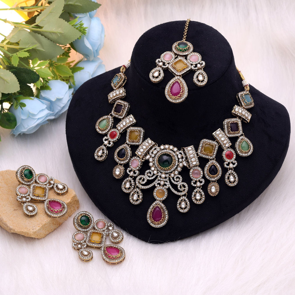 Multi Color Traditional Ethnic Kundan Jewellery Set