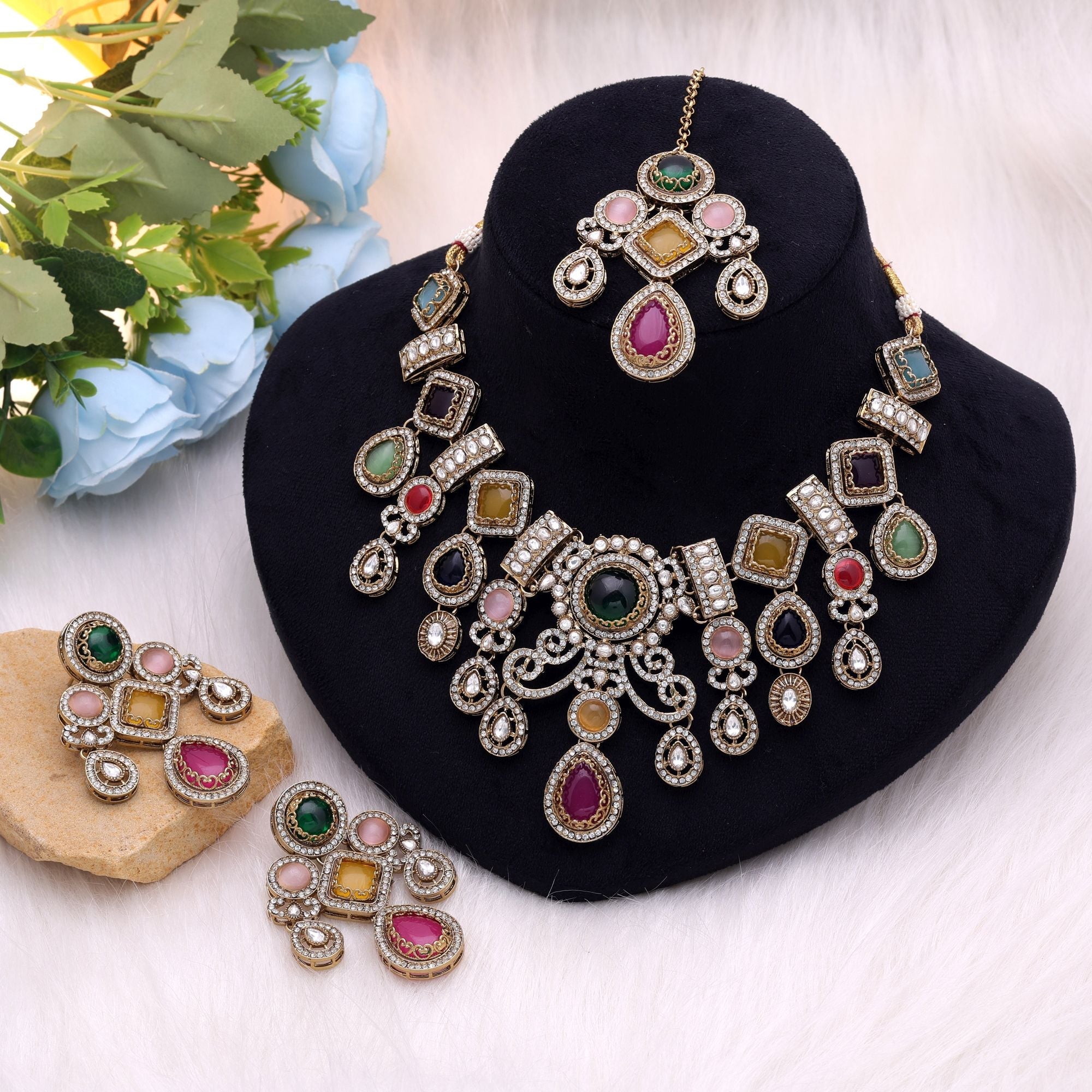Multi Color Traditional Ethnic Kundan Jewellery Set