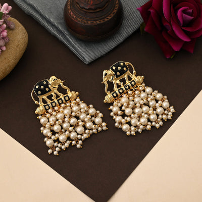 Stylish Black Color Elephant Design Meenakari Earrings Perfect For Ethnic Party Fashion