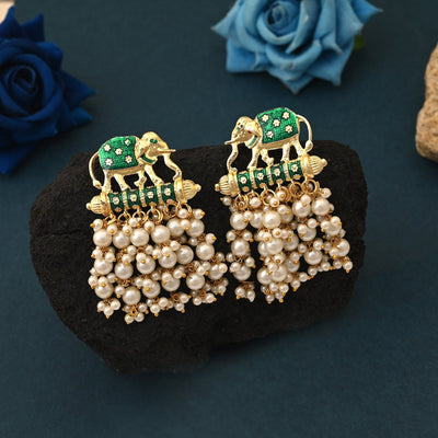 Beautiful Green Color Elephant Design Meenakari Earrings For Women’S Traditional Jewelry Collection