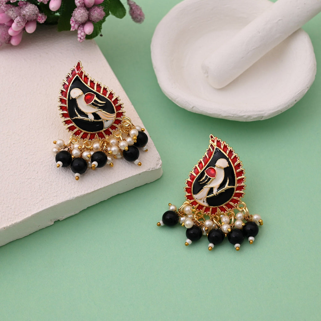 Elegant Black Color Meenakari Earrings Crafted For Wedding Functions And Traditional Dressing