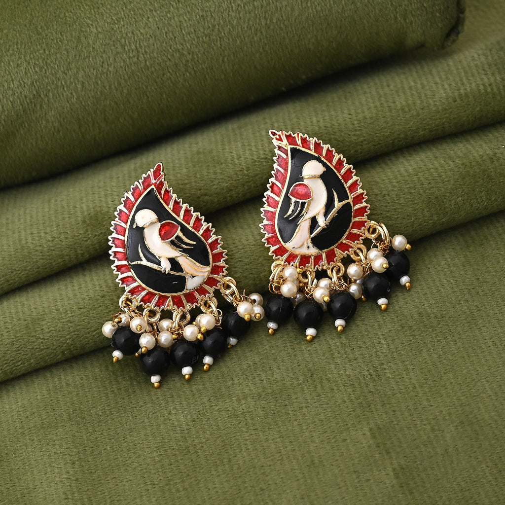 Elegant Black Color Meenakari Earrings Crafted For Wedding Functions And Traditional Dressing