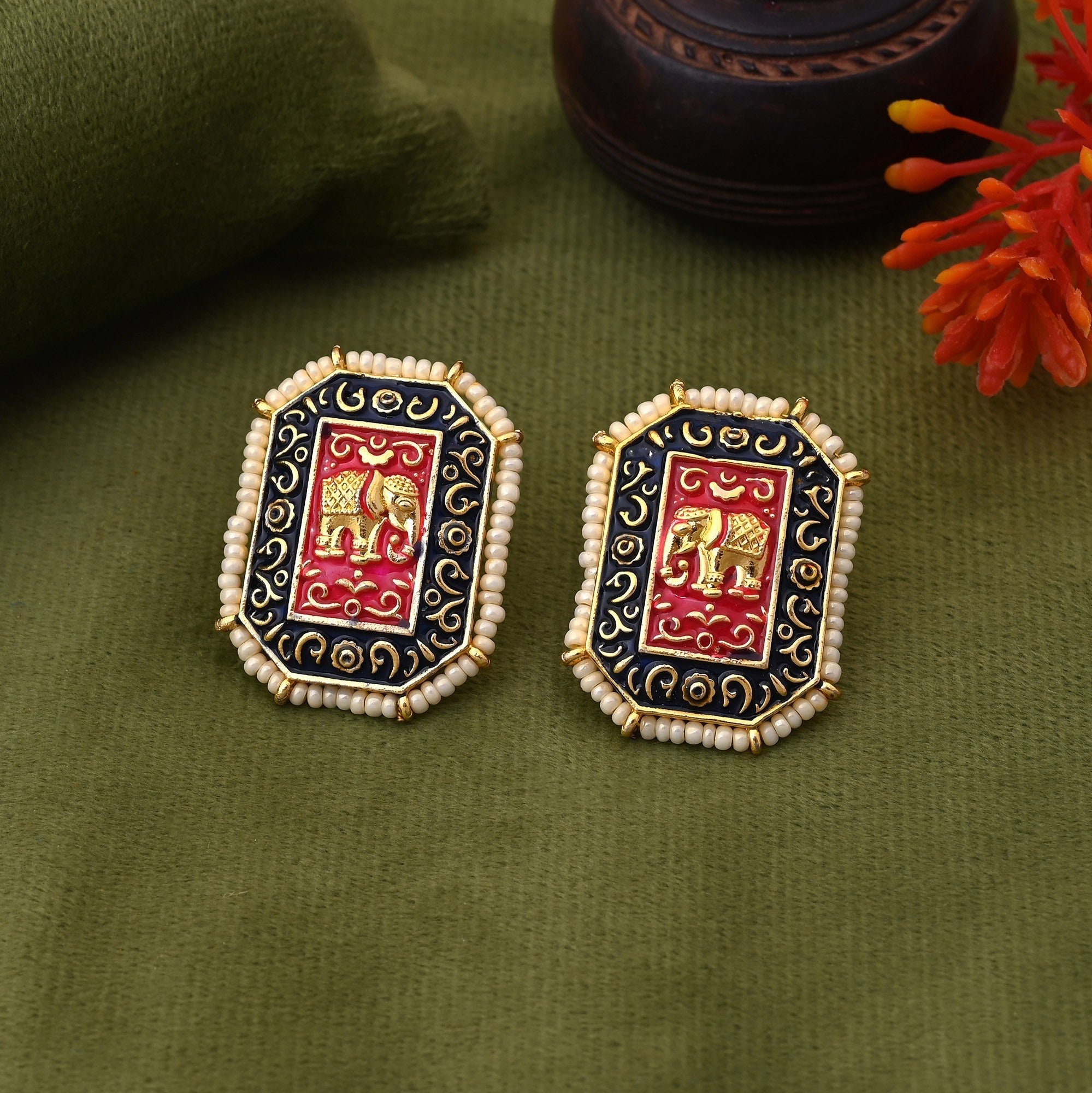 Stylish Black Color Elephant Design Meenakari Earrings Perfect For Indian Traditional Outfits