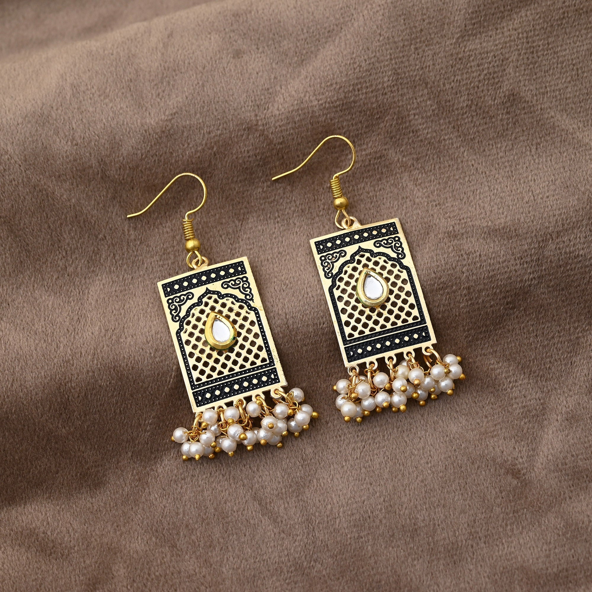 Gorgeous Black Color Meenakari Earrings Designed For Women’S Wedding And Festive Jewelry