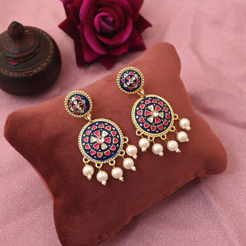 Stylish Blue Color Meenakari Earrings With Beautiful Handmade Craft For Festive Wear