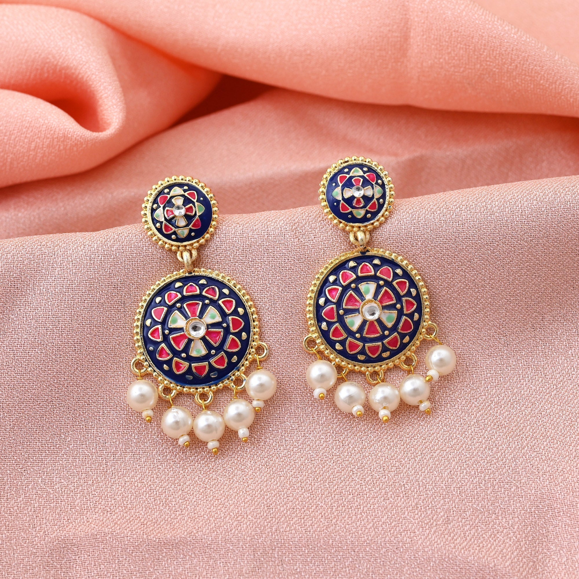 Stylish Blue Color Meenakari Earrings With Beautiful Handmade Craft For Festive Wear