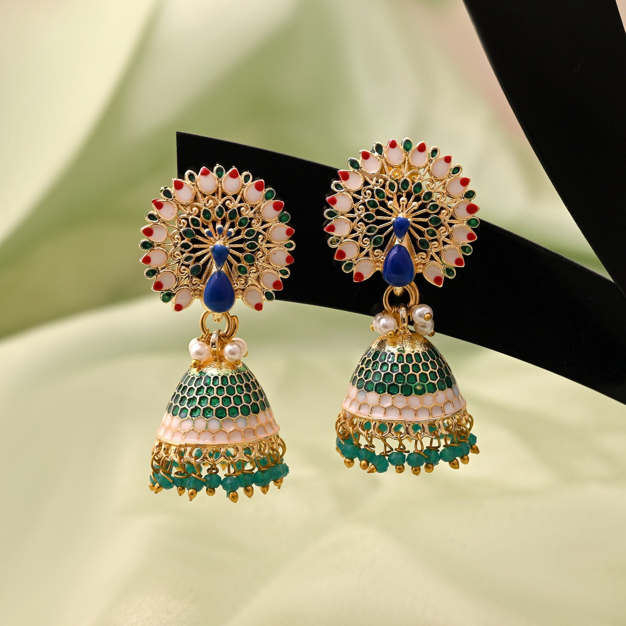 Royal Green Color Meenakari Earrings With Handcrafted Artistic Work For Festive Celebrations