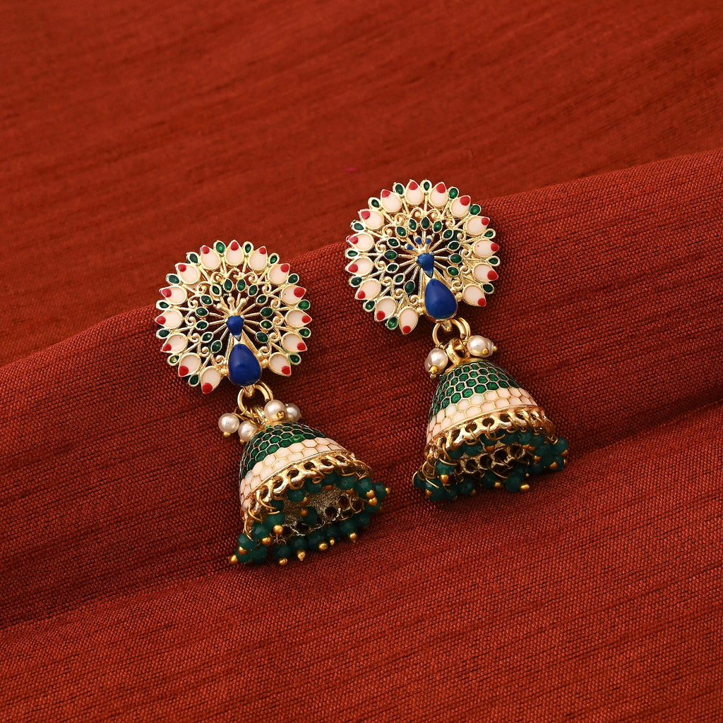 Royal Green Color Meenakari Earrings With Handcrafted Artistic Work For Festive Celebrations