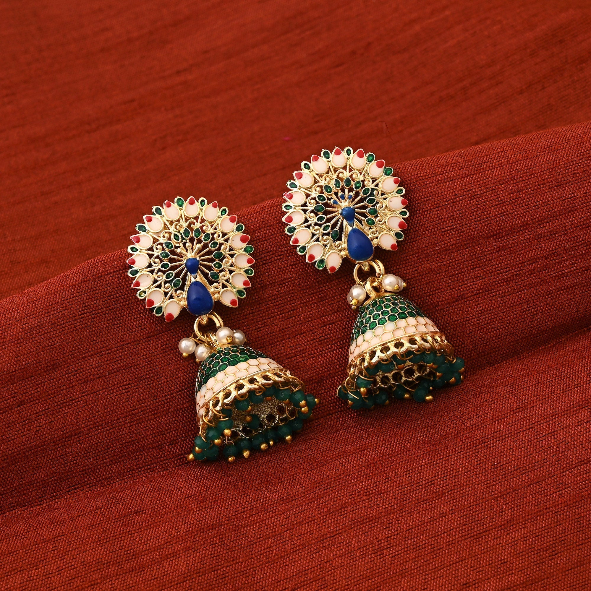 Royal Green Color Meenakari Earrings With Handcrafted Artistic Work For Festive Celebrations