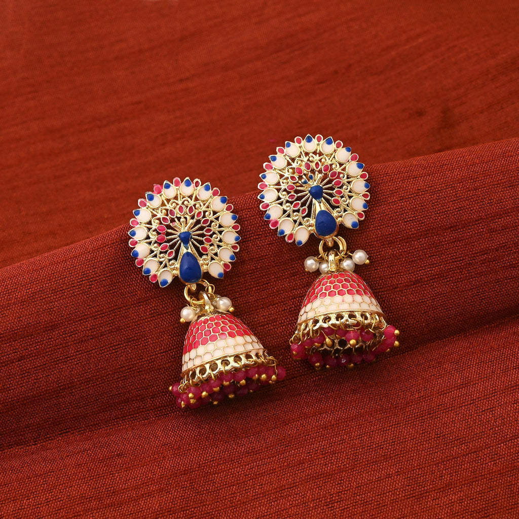 Gorgeous Rani Color Meenakari Earrings Crafted For Bridal Wear And Festive Occasions