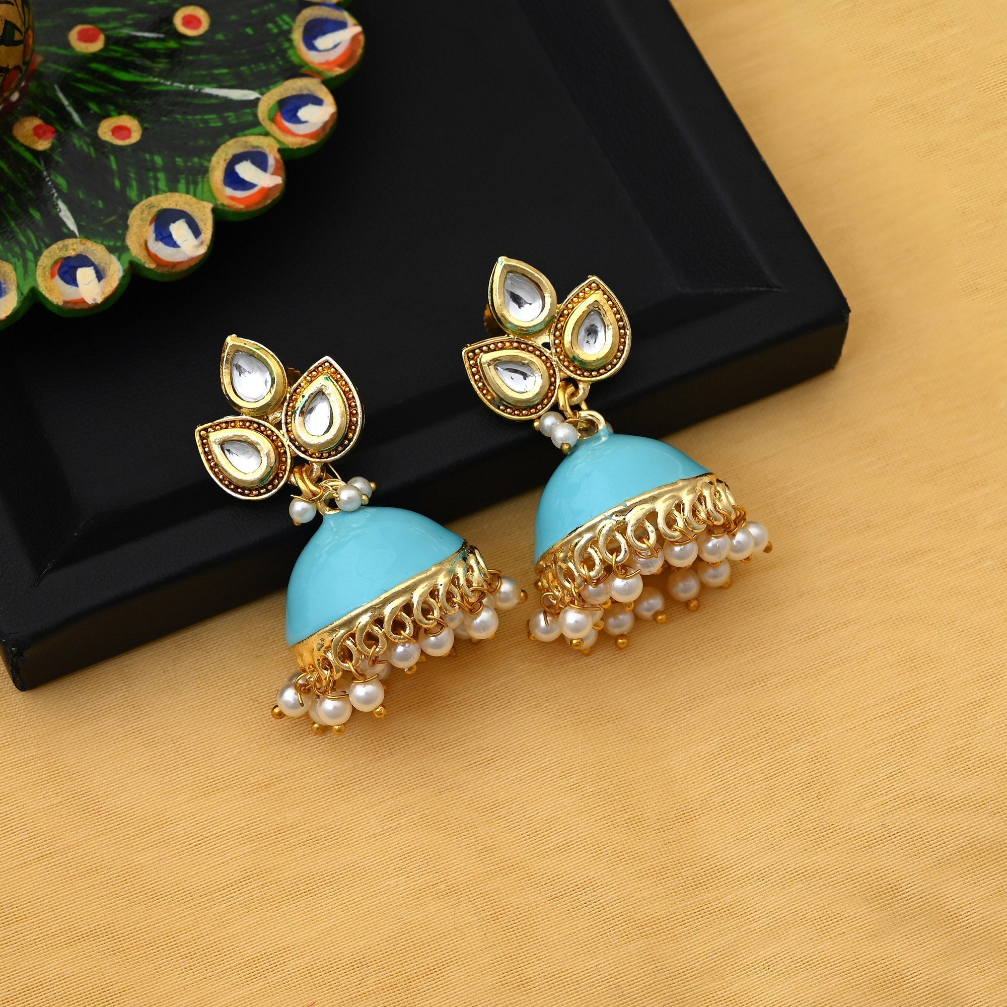 Elegant Firozi Color Meenakari Earrings Designed For Women’S Party Wear And Festivals