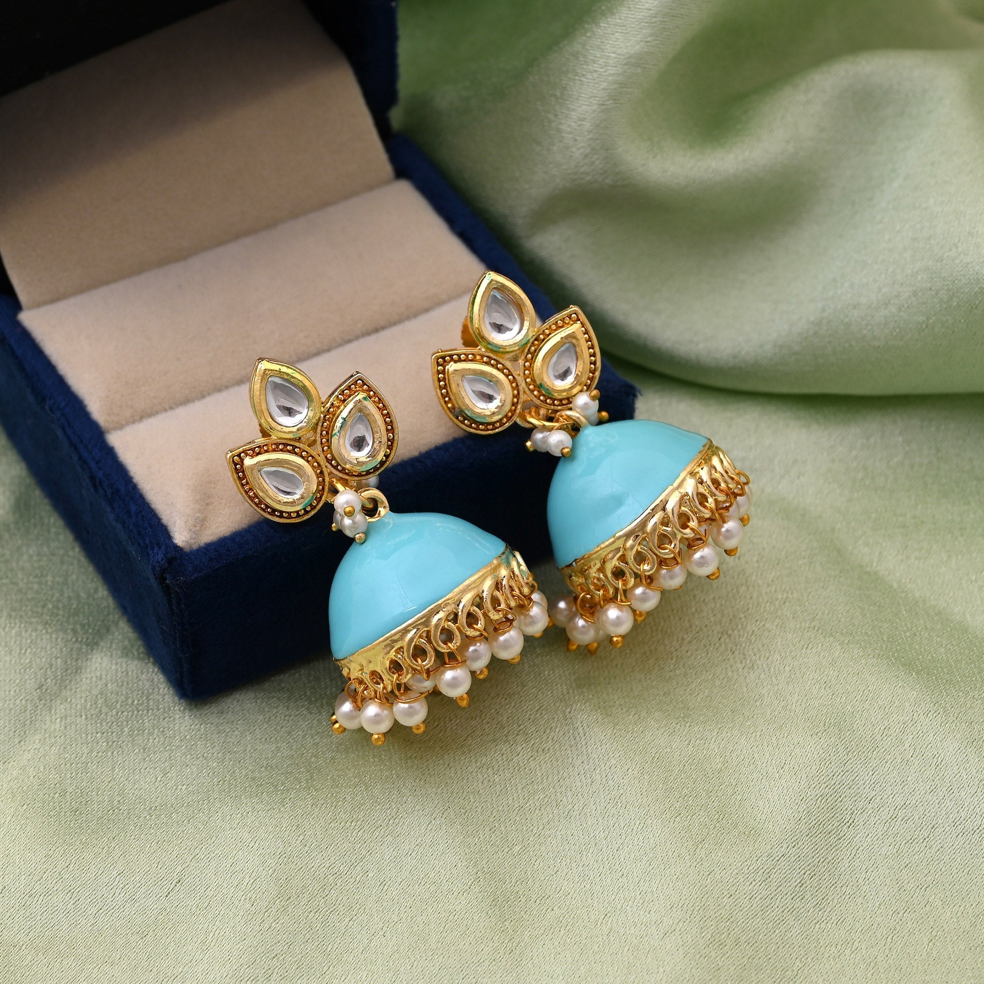 Elegant Firozi Color Meenakari Earrings Designed For Women’S Party Wear And Festivals