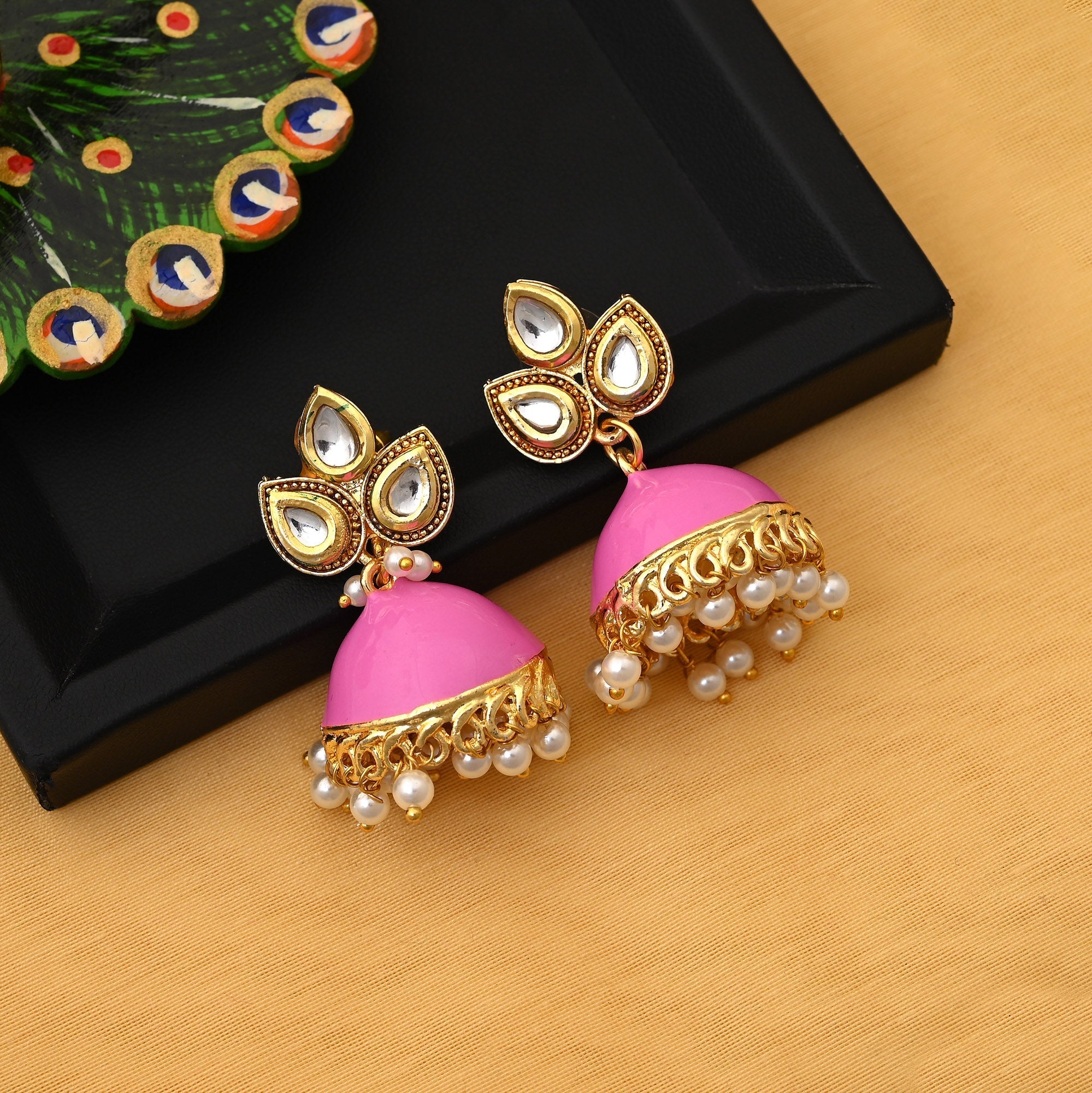 Gorgeous Pink Color Meenakari Earrings Crafted With Fine Detailing For Elegant Jewelry Style
