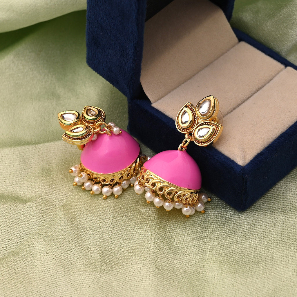 Gorgeous Pink Color Meenakari Earrings Crafted With Fine Detailing For Elegant Jewelry Style