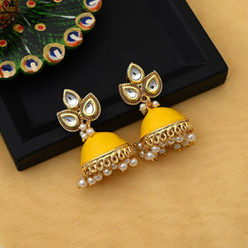 Stunning Yellow Color Meenakari Earrings Crafted For Weddings, Parties, And Cultural Dressing