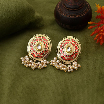 Stylish Red Color Meenakari Earrings Crafted For Women’S Ethnic And Festive Jewelry Styling