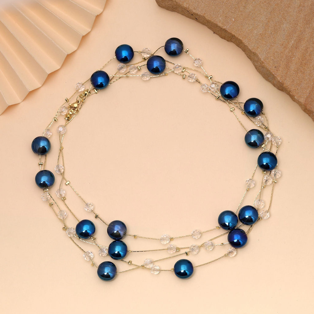 Blue Color Beaded Mala with Decorative Bead Pattern