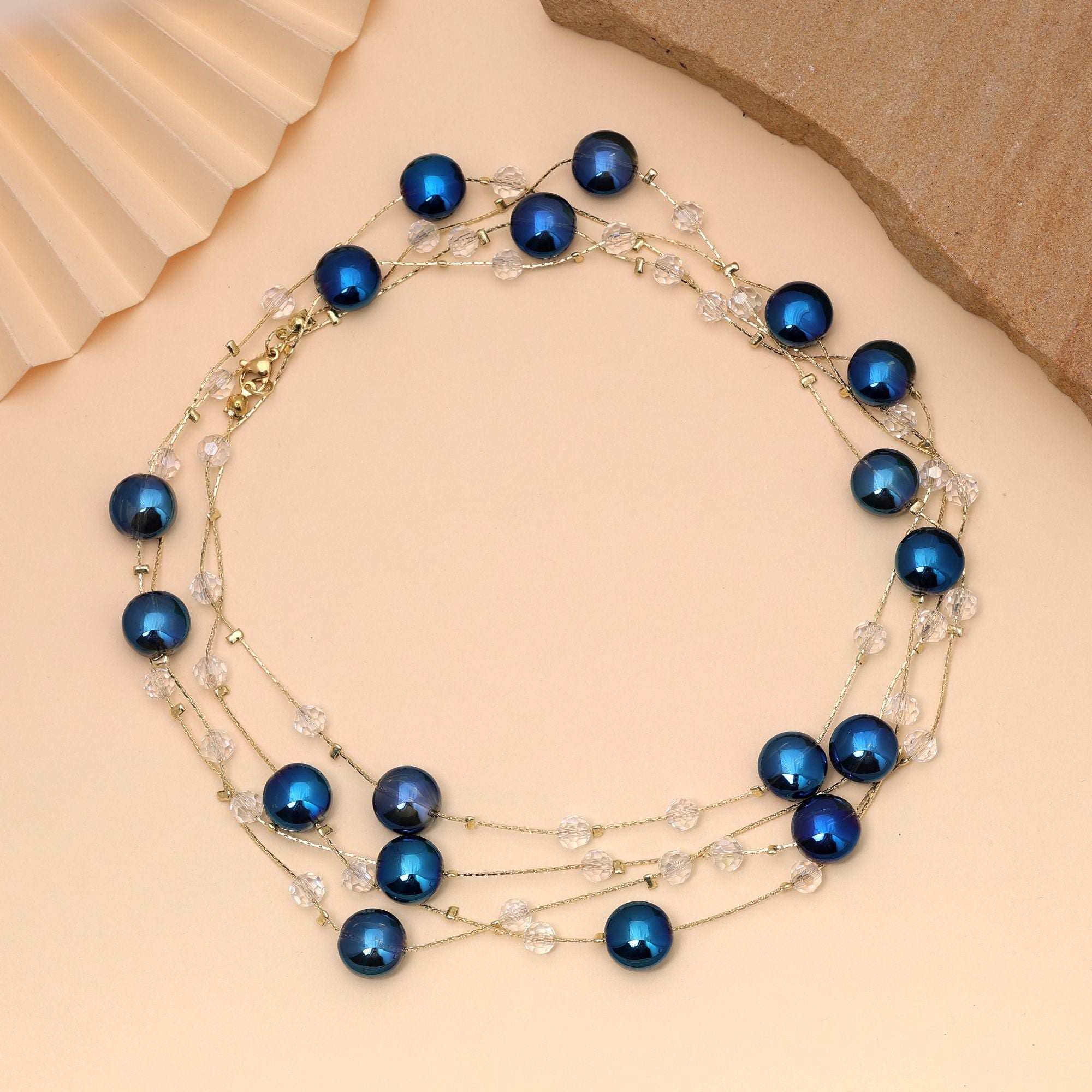 Blue Color Beaded Mala with Decorative Bead Pattern