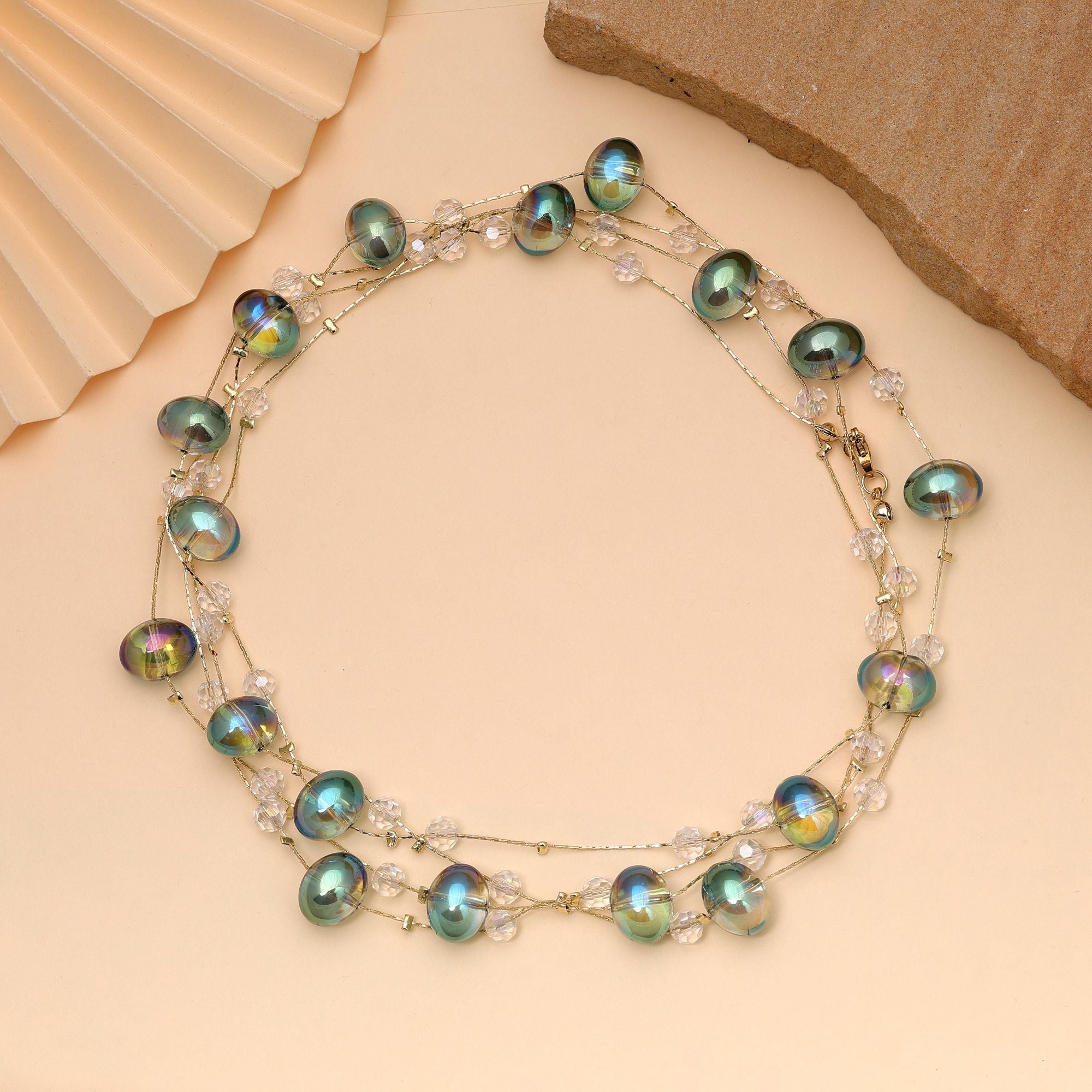 Crystal Green Color Beaded Mala with Traditional Design