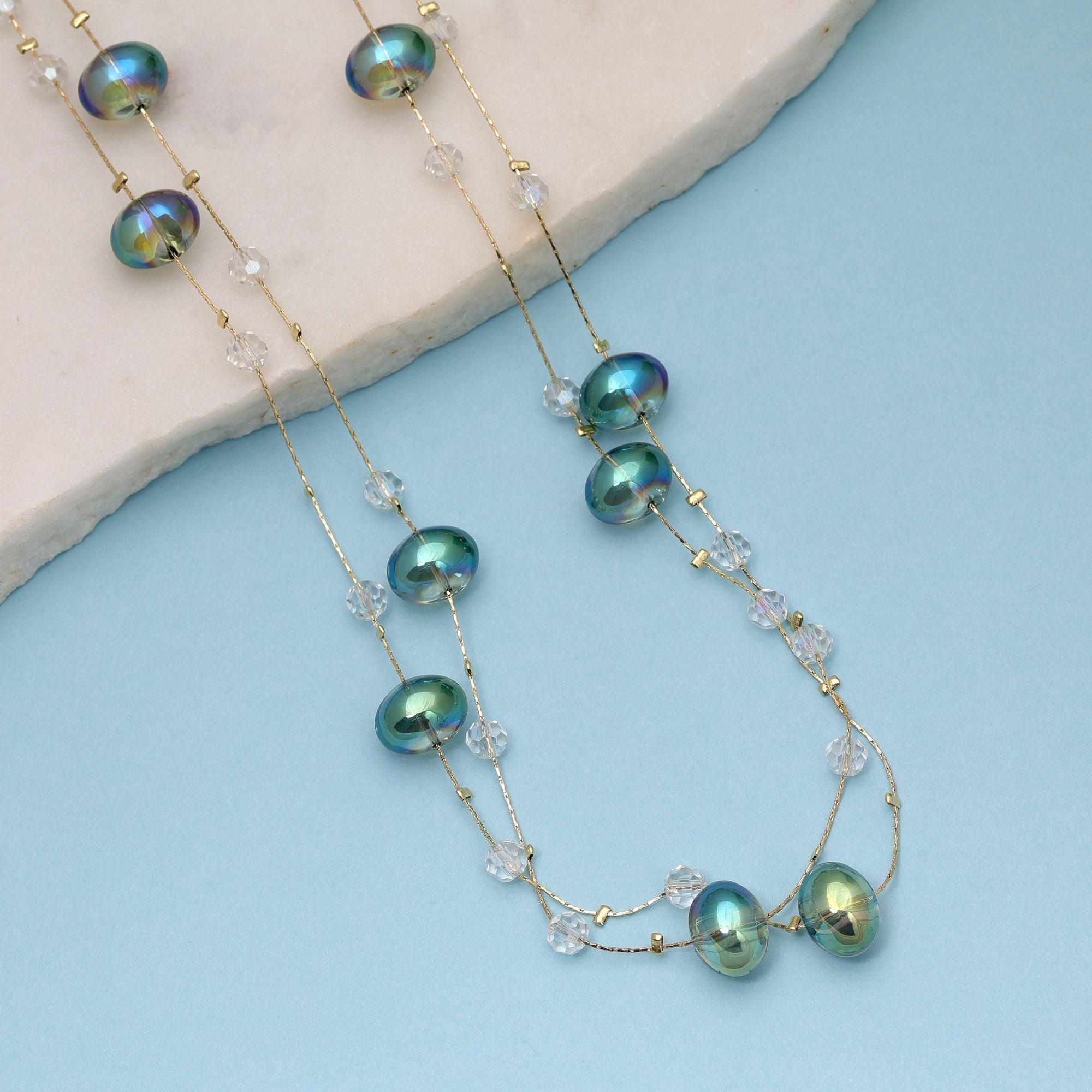 Crystal Green Color Beaded Mala with Traditional Design