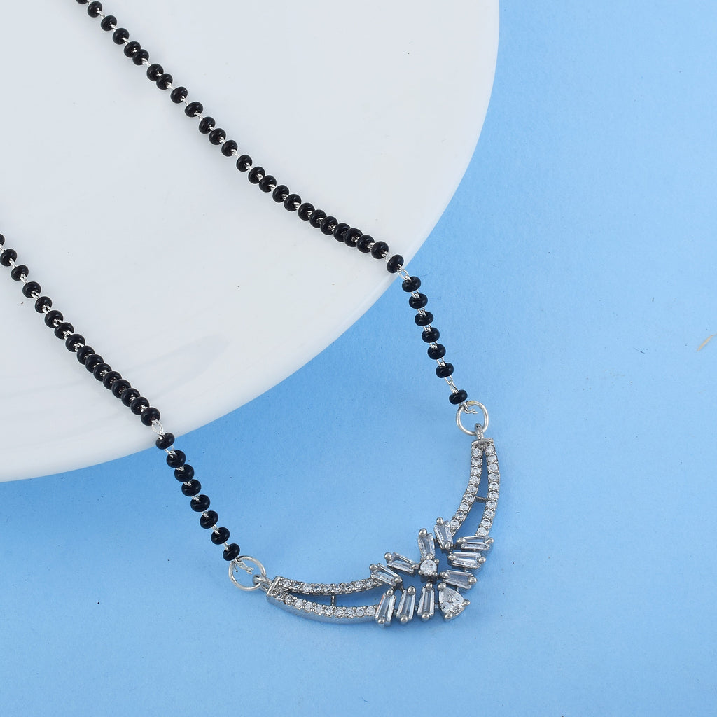 Silver Color American Diamond Mangalsutra For Daily And Party Wear