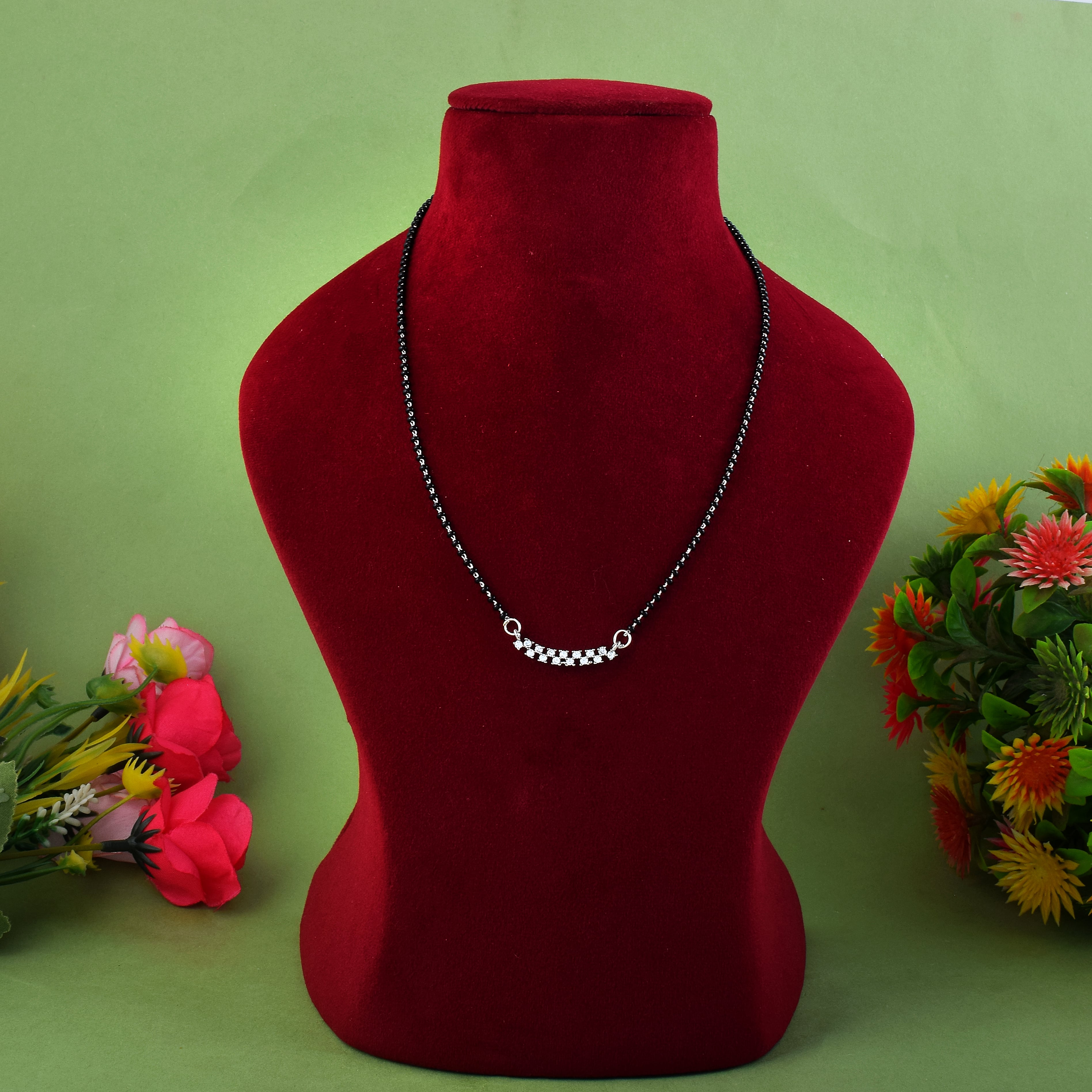 Silver Color American Diamond Mangalsutra With Double Chain And Charm Design