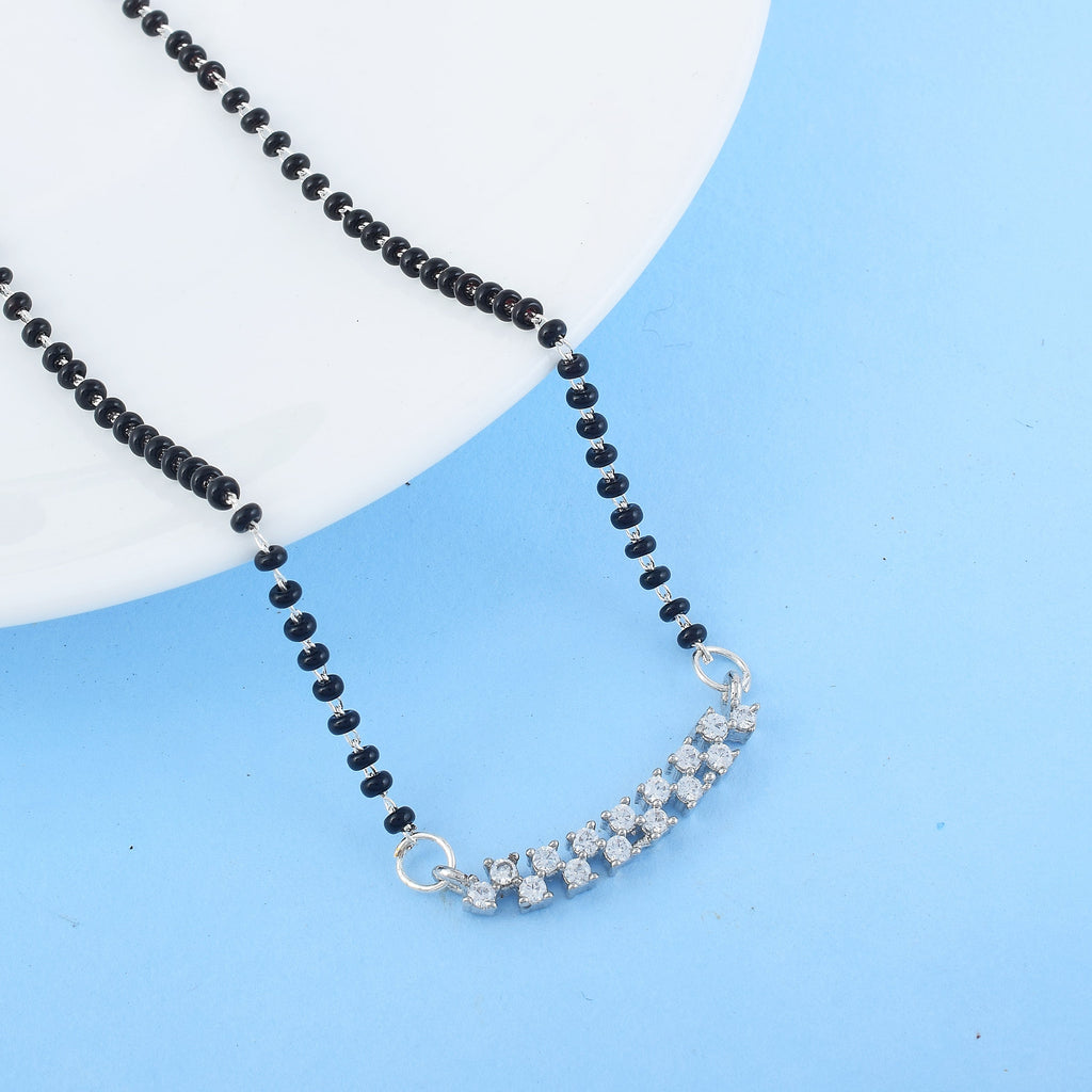 Silver Color American Diamond Mangalsutra With Double Chain And Charm Design