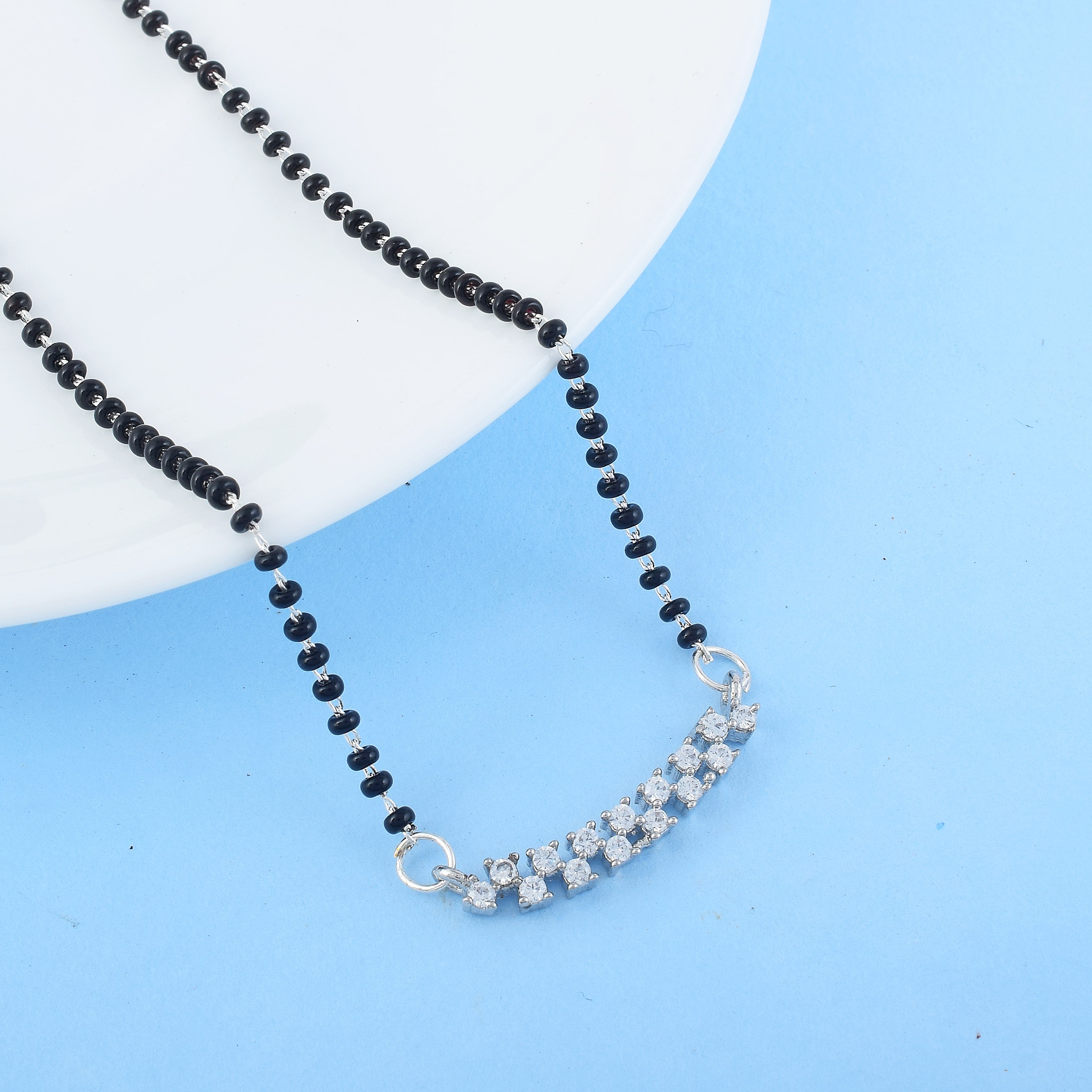 Silver Color American Diamond Mangalsutra With Double Chain And Charm Design