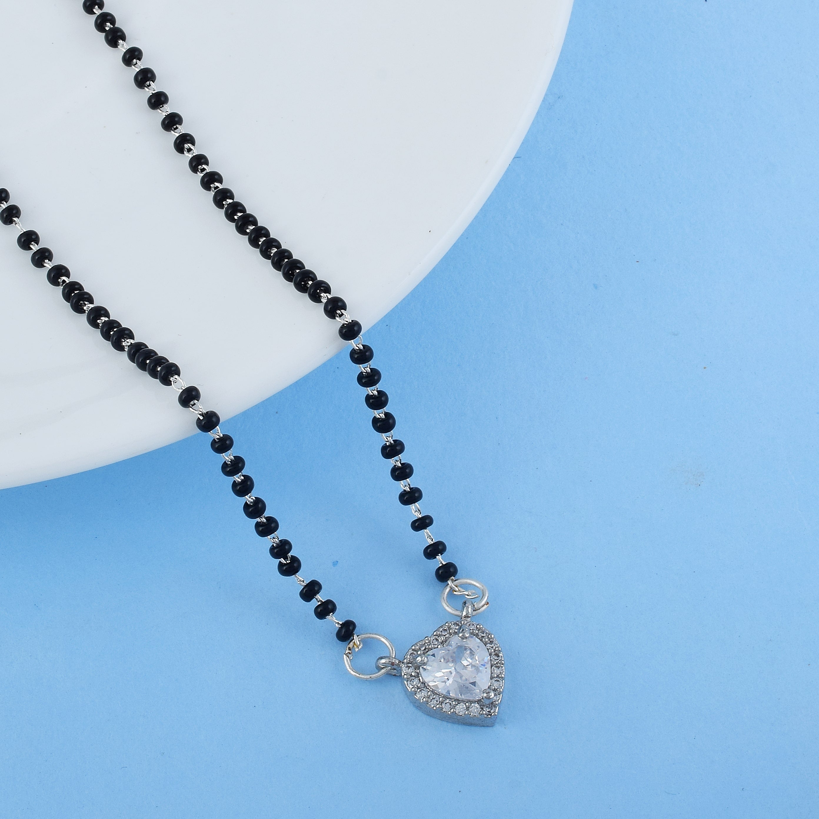 Silver Color American Diamond Mangalsutra With Shimmering Bead Work