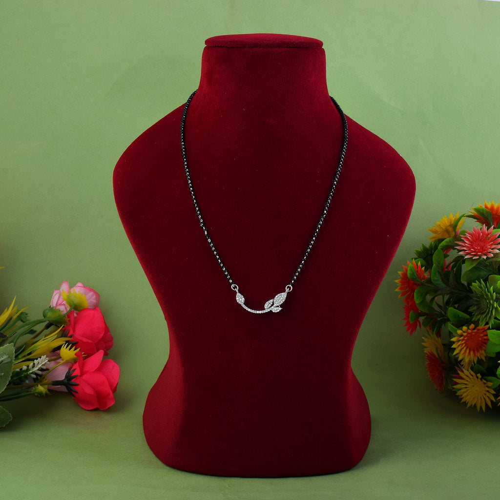 Silver Color American Diamond Mangalsutra With Modern Twin Heart Style