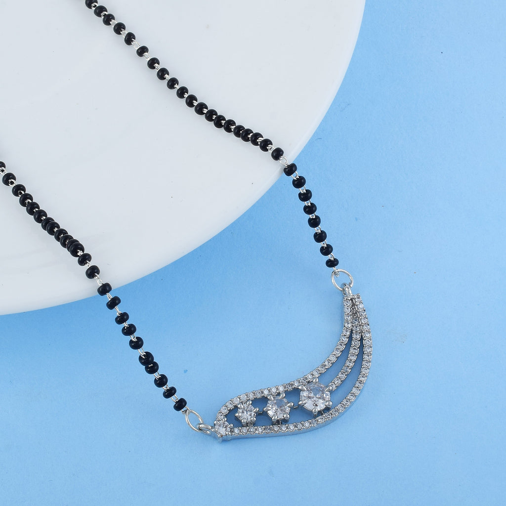 Silver Color American Diamond Mangalsutra With Small Beaded Traditional Charm
