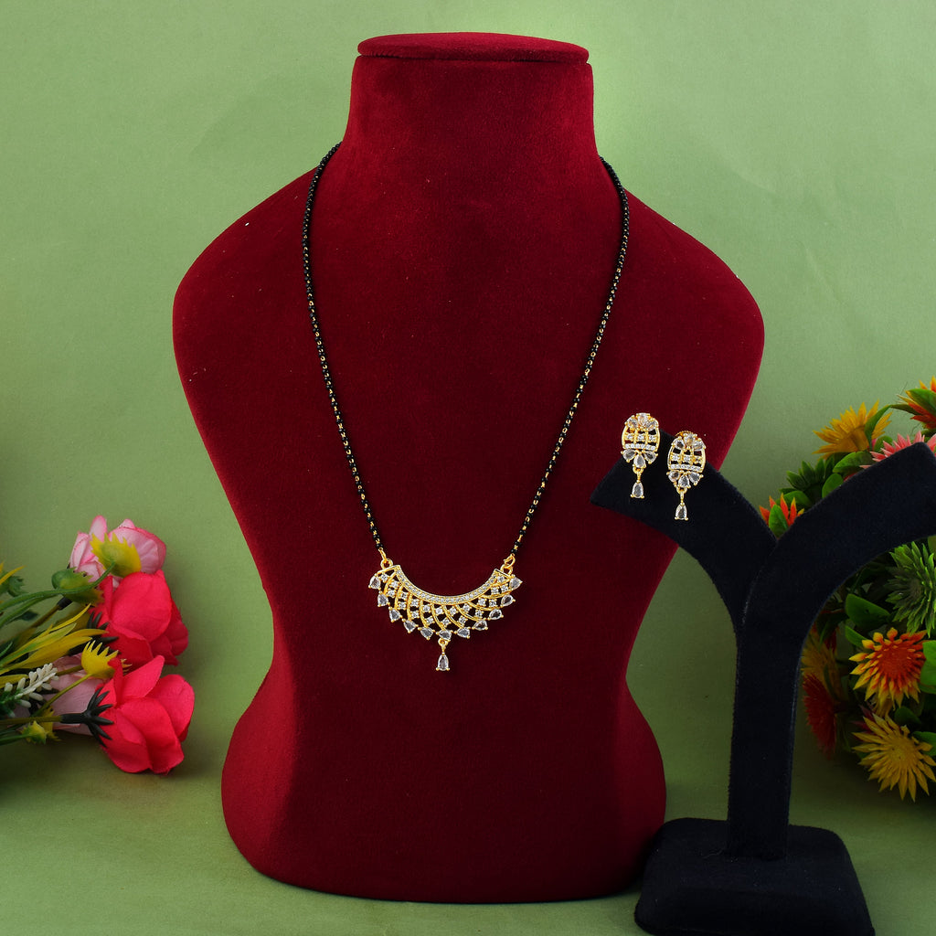 Gold Color American Diamond Mangalsutra With Fancy Central Pendant Style