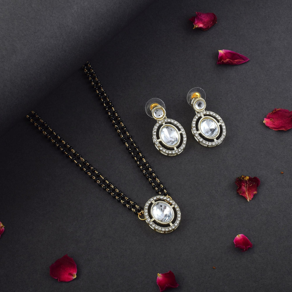 Stylish White Color Kundan AD Mangalsutra with Kundan Necklace Inspired Detailing