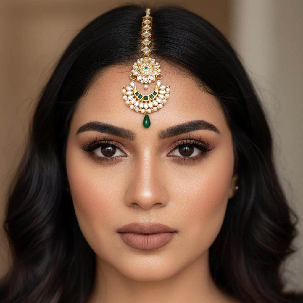 Green Kundan Maang Tikka